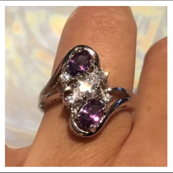 Bria Kate Jewelry - Radiant Purple Clear Gem Rhodium Ring